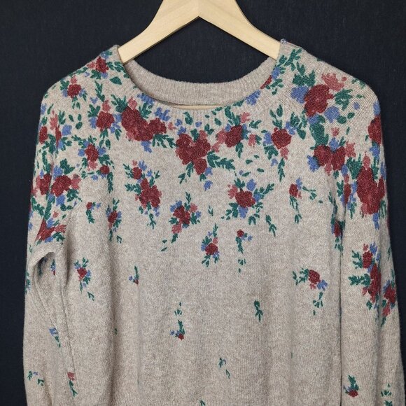 💙 Lauren Conrad Soft Stretch Floral Crew Neck Sweater Size M Cottage Feminine R - Picture 2 of 8